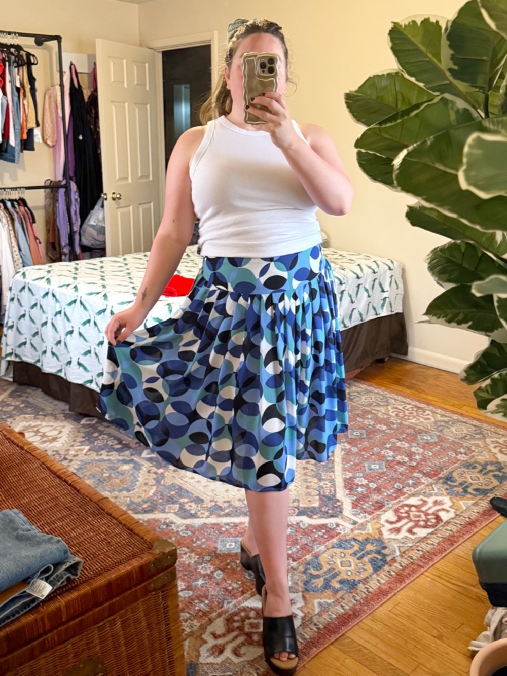 Emma James Blue Geo-Print Midi Skirt